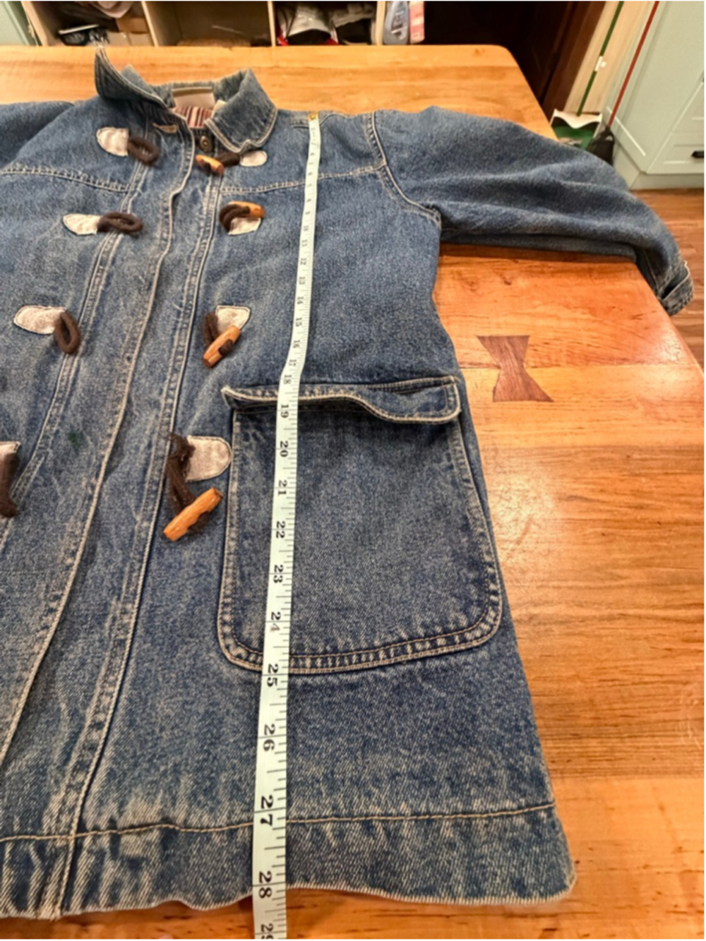 Liz Claiborne Denim Toggle Coat Jacket Plaid Lined Vintage 90s Boho Petite P - Picture 11 of 13